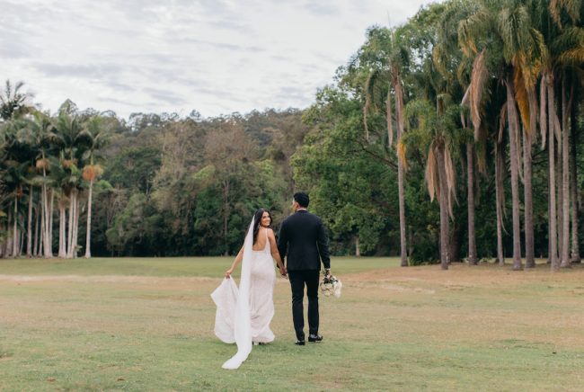 Bride + groom walking