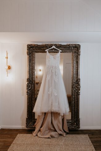 Wedding dress in bridal parlour room